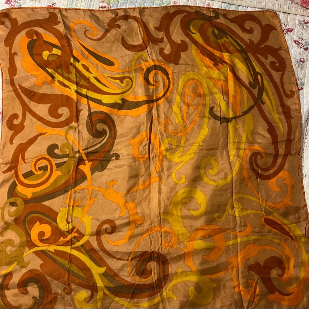 Vintage Fall Color Silk Paisley Pattern Scarf
